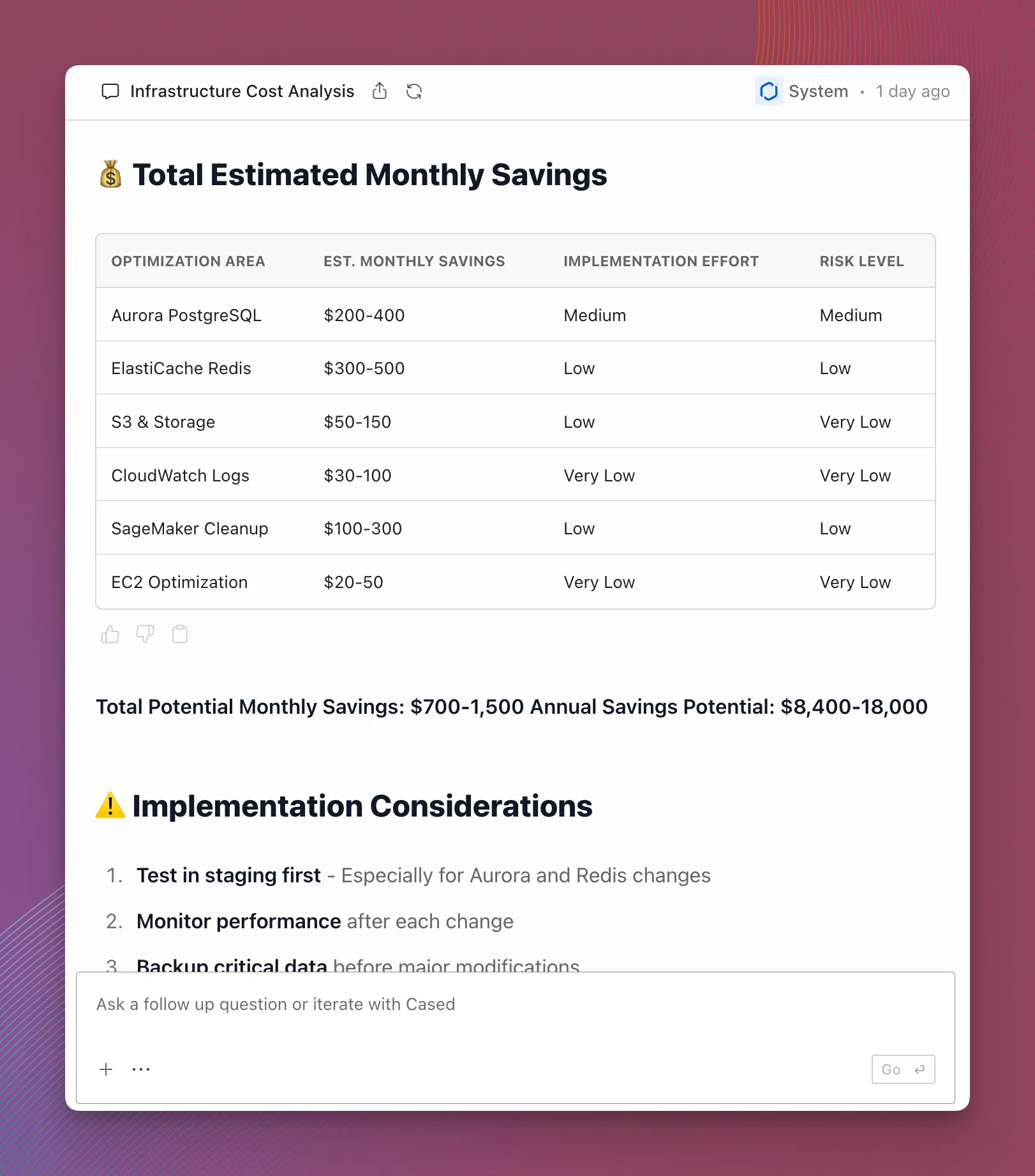 Cost analysis workflow