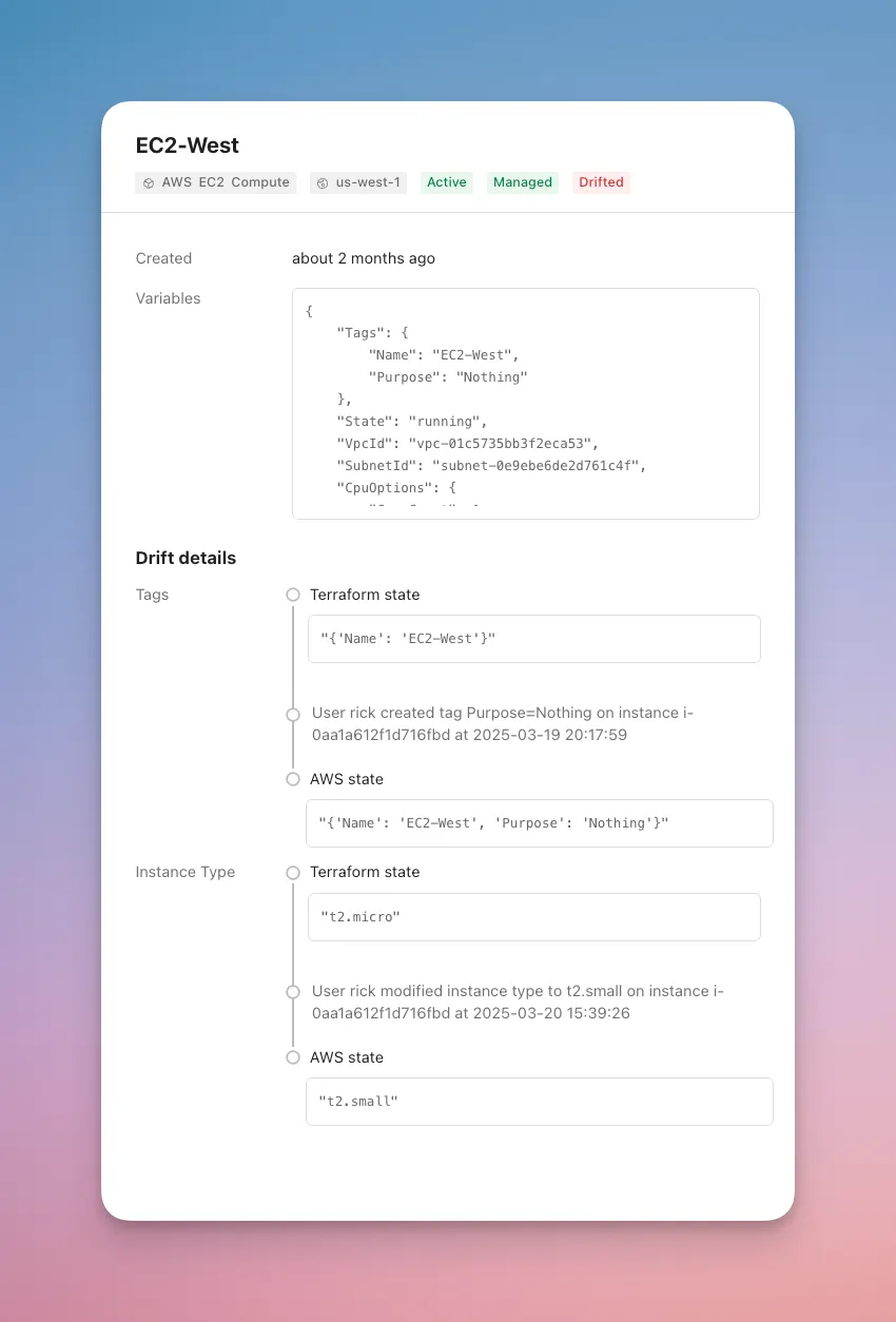 Showing drift details